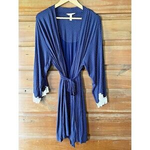 Soma Short Lounge Cool Nights Robe Navy Polka Dot pockets Women Size Large / XL